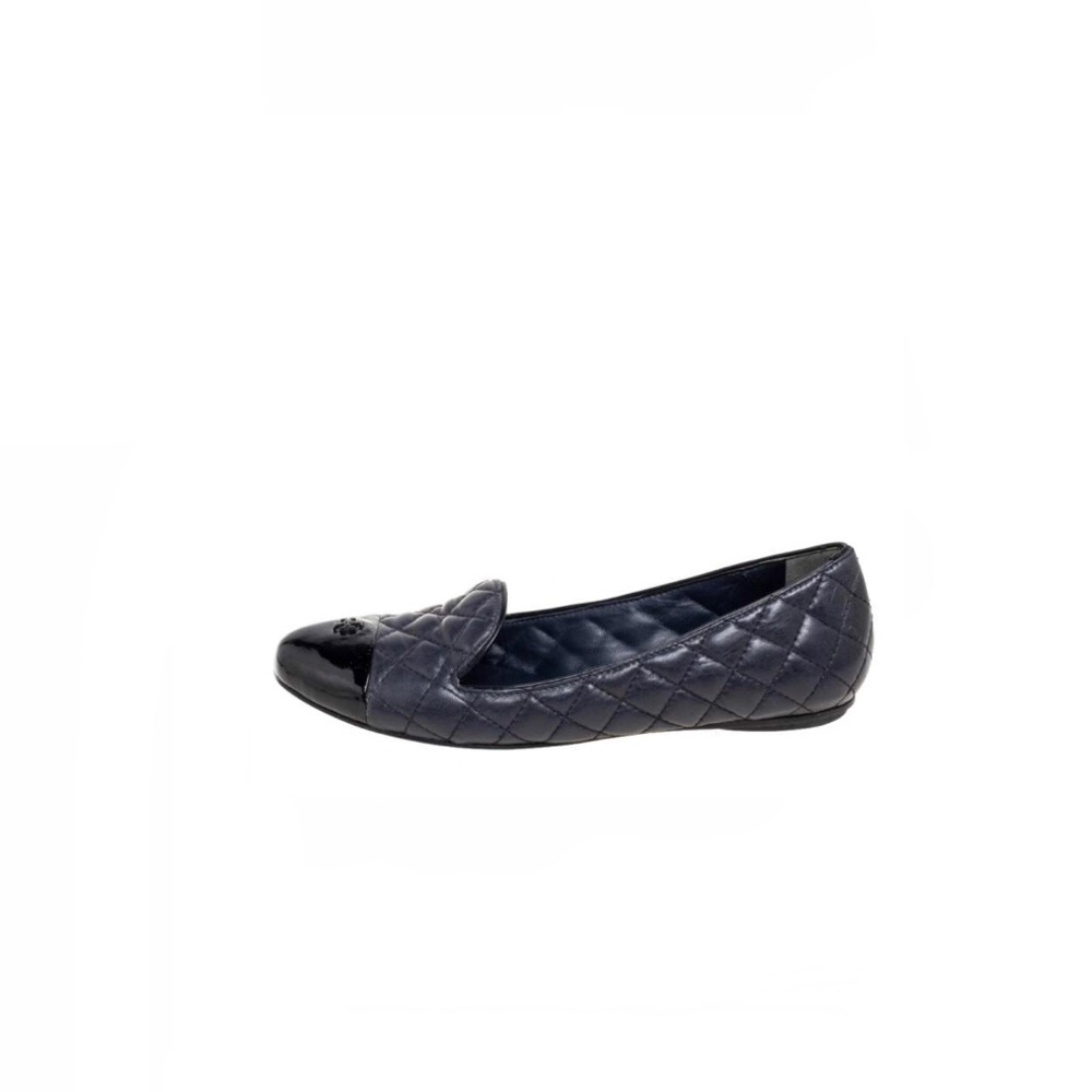 TORY BURCH CHELSEA QUILTED ALL LEATHER SLIP ON CAP TOE FLATS IN E*UC 10